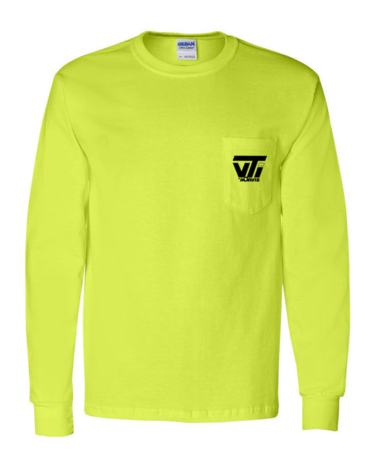 Safety Green Gildan Long Sleeve Pocket T-Shirt - VTI